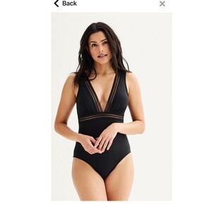 Freshwater Black One Piece Swimsuit L V Neck Ladder‎ Cutout Detail Sexy